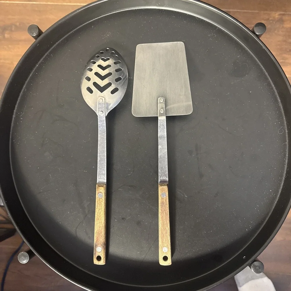 Vintage Stainless Steel Spoon and Spatula Set Wood Handles Lot Of 2 Taiwan Made‎